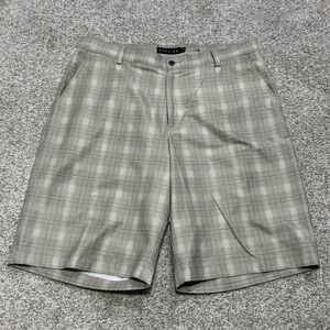 Dunning Shorts Mens 36 Beige Plaid Microfiber Stretch Golf Chino Flat 10 Inseam